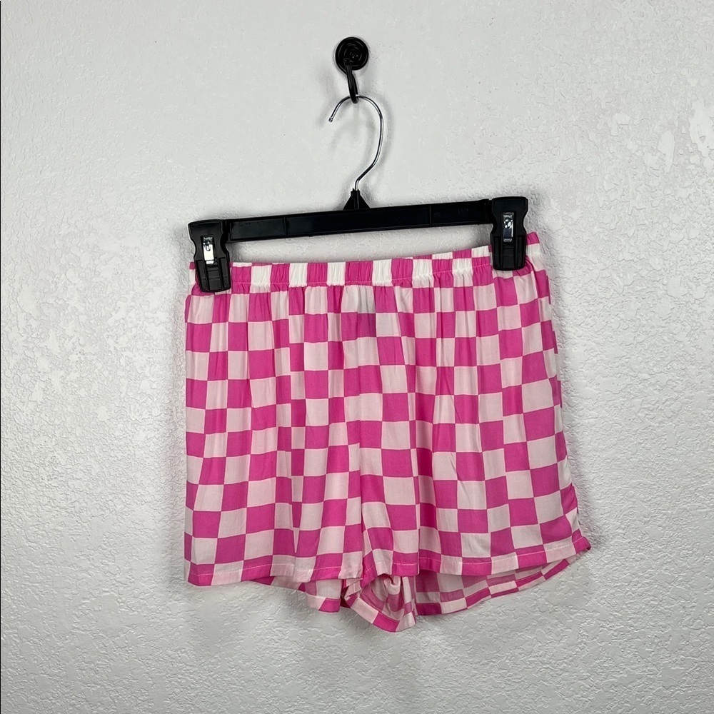 Kensie Women's Pink and White Checkered Athletic Shorts Lightweight Sz S Summer